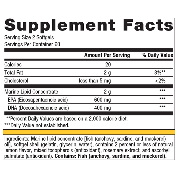 OmegaGenics EPA-DHA 500 Lemon Supplement Facts Label