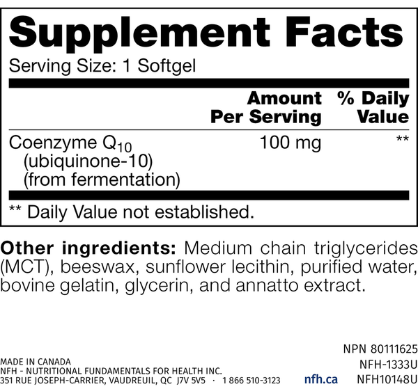 CoQ10 SAP Softgels Supplement Facts Label