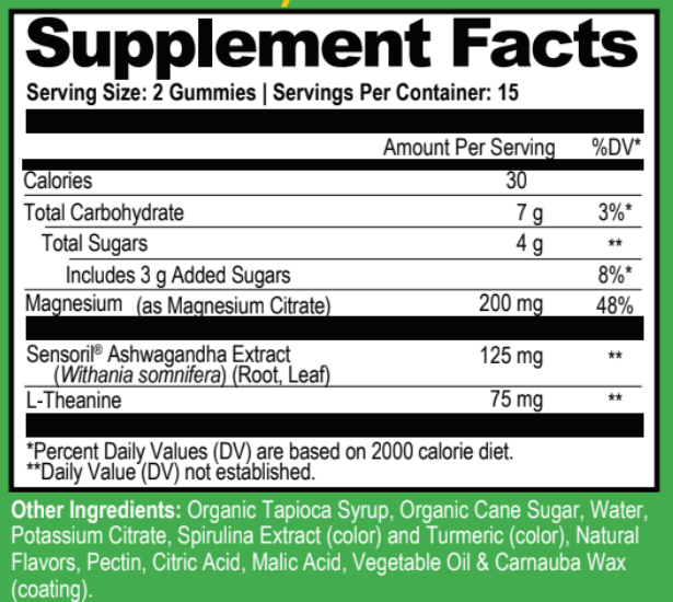 Magnesium Gummies Supplement Facts Label