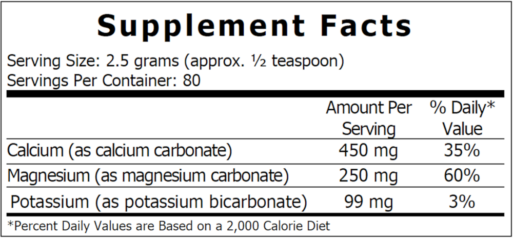 Tri-Salts 200g Supplement Facts Label