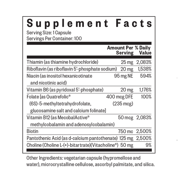 B Complex Plus Methyl-Free Supplement Facts Label