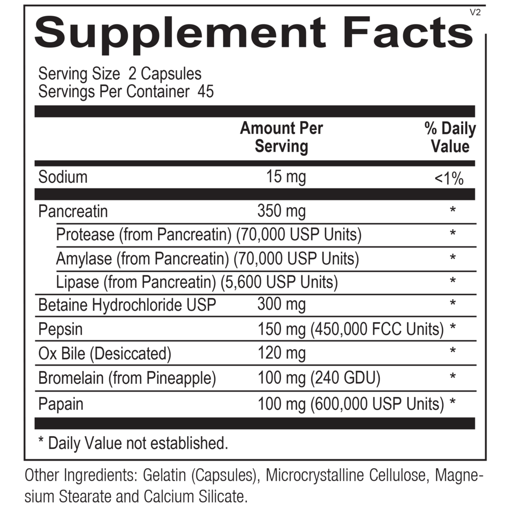 Ortho Digestzyme Supplement Facts Label