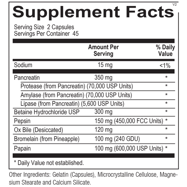 Ortho Digestzyme Supplement Facts Label
