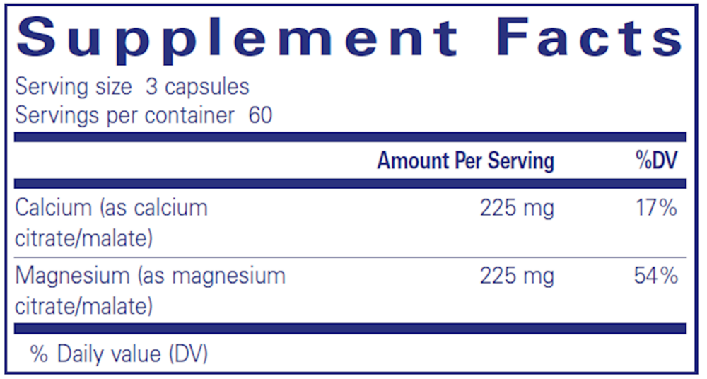 Calcium Magnesium (citrate/malate) Supplement Facts Label