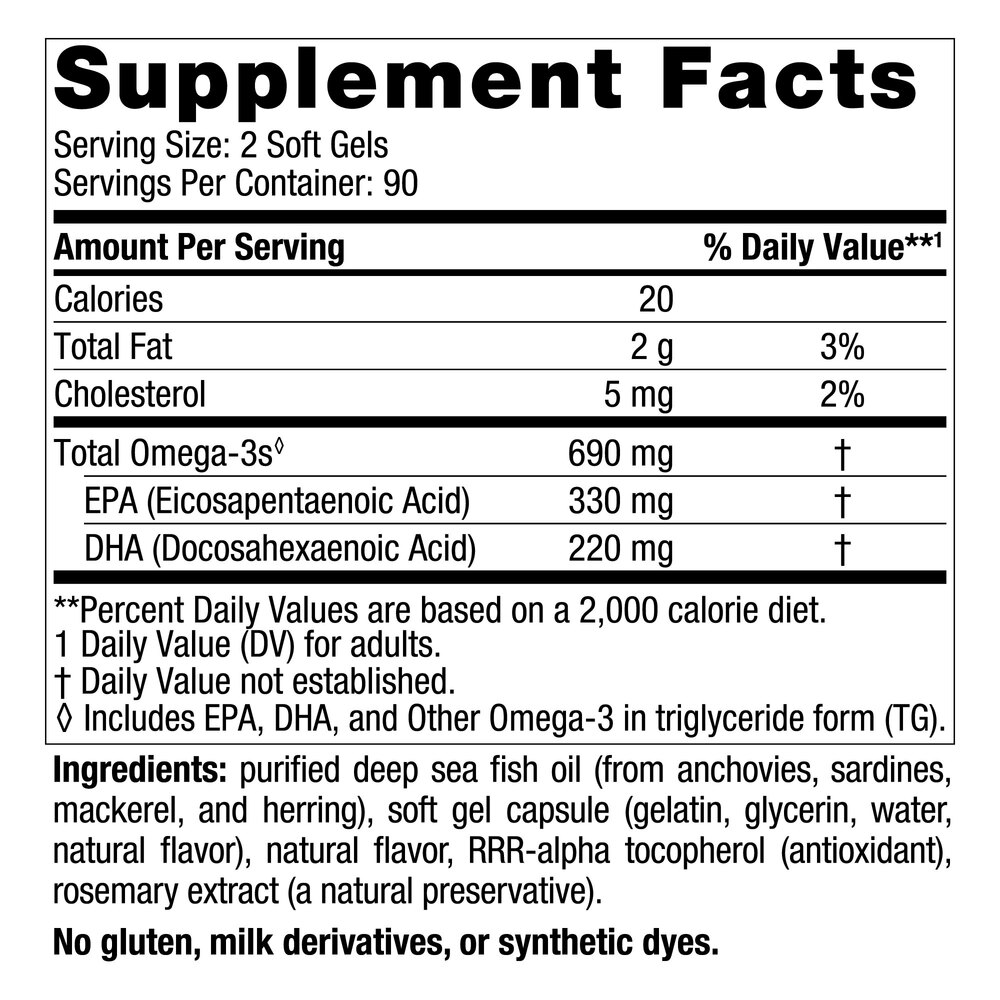 Omega-3 (Formerly Arctic Omega Lemon) Supplement Facts Label