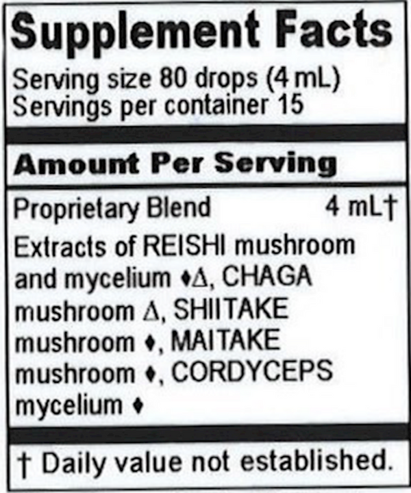 Seven Precious Mushrooms Supplement Facts Label