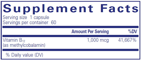 Methylcobalamin 180 Count Supplement Facts Label