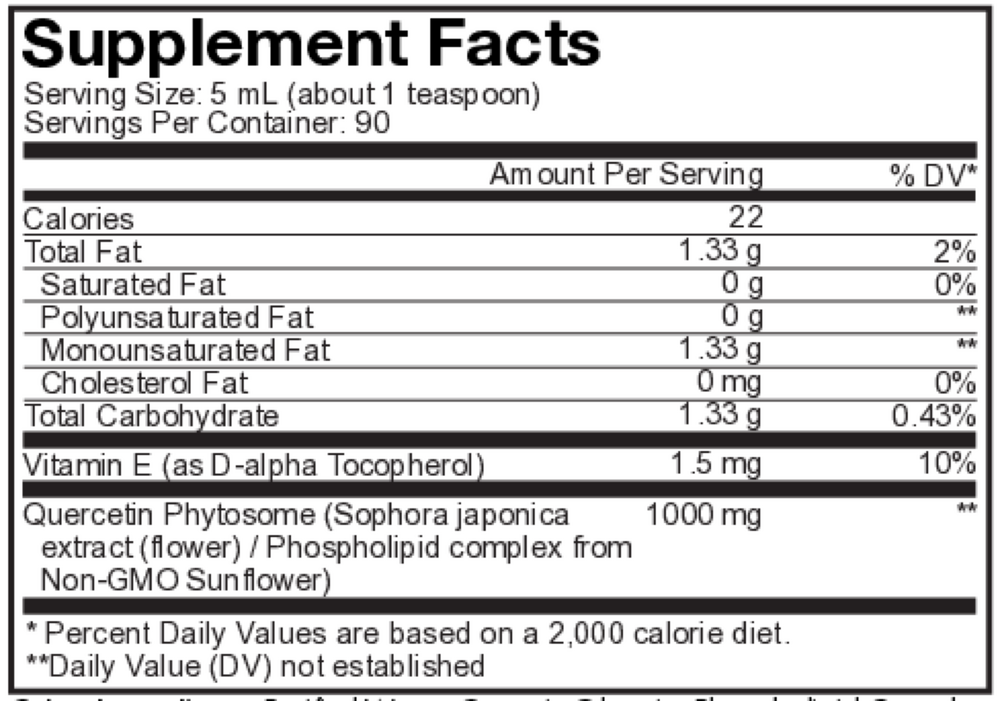 Nanofood Liquid Quercetin Phytosome Supplement Facts Label