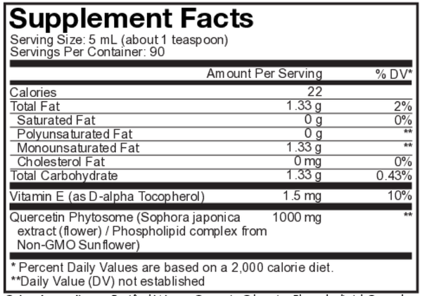 Nanofood Liquid Quercetin Phytosome Supplement Facts Label