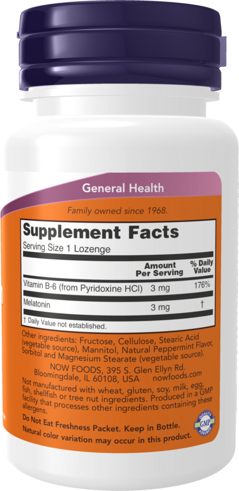 Melatonin 3 mg Lozenges Supplement Facts Label