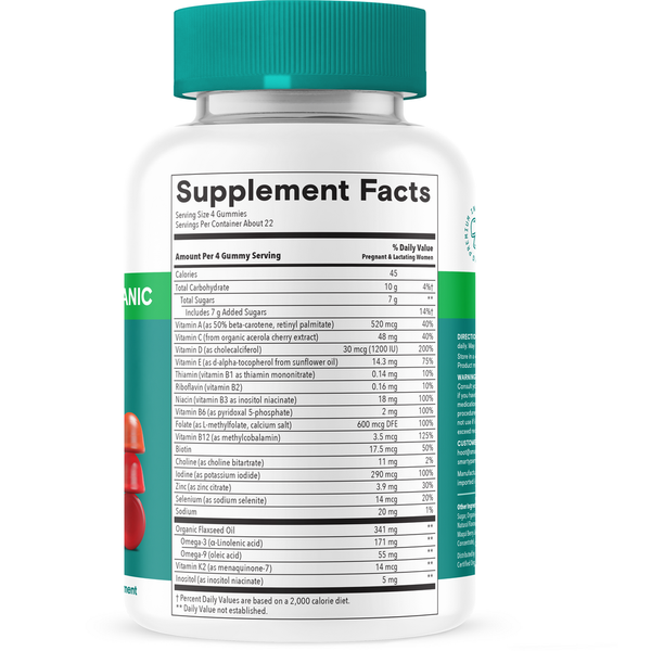 Organic Prenatal Multi & Omegas Supplement Facts Label