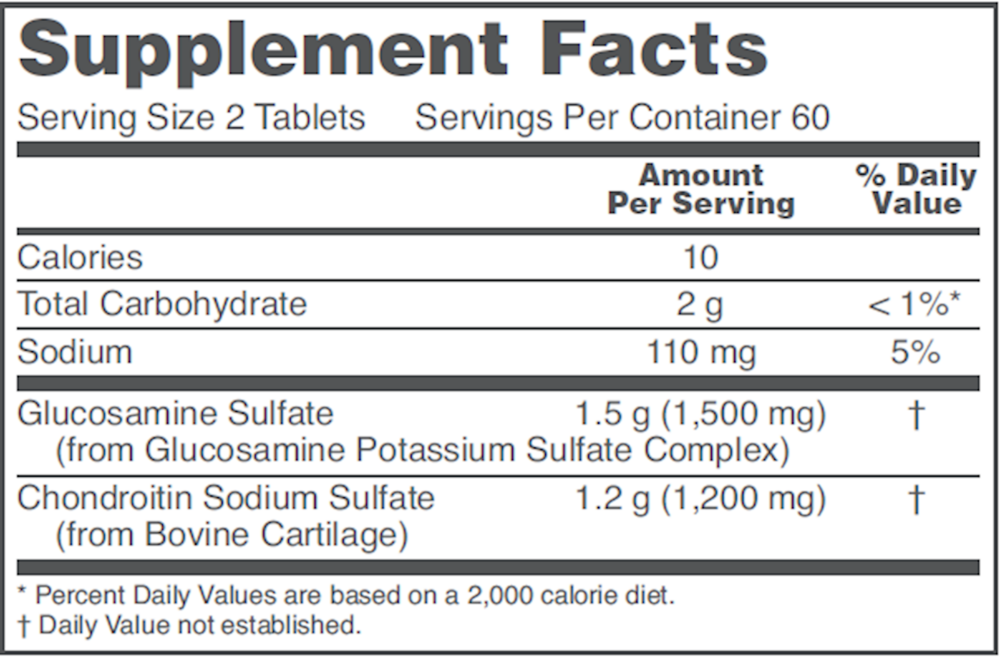 Glucosamine & Chondroitin Supplement Facts Label