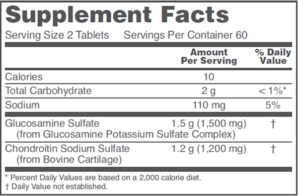 Glucosamine & Chondroitin Supplement Facts Label