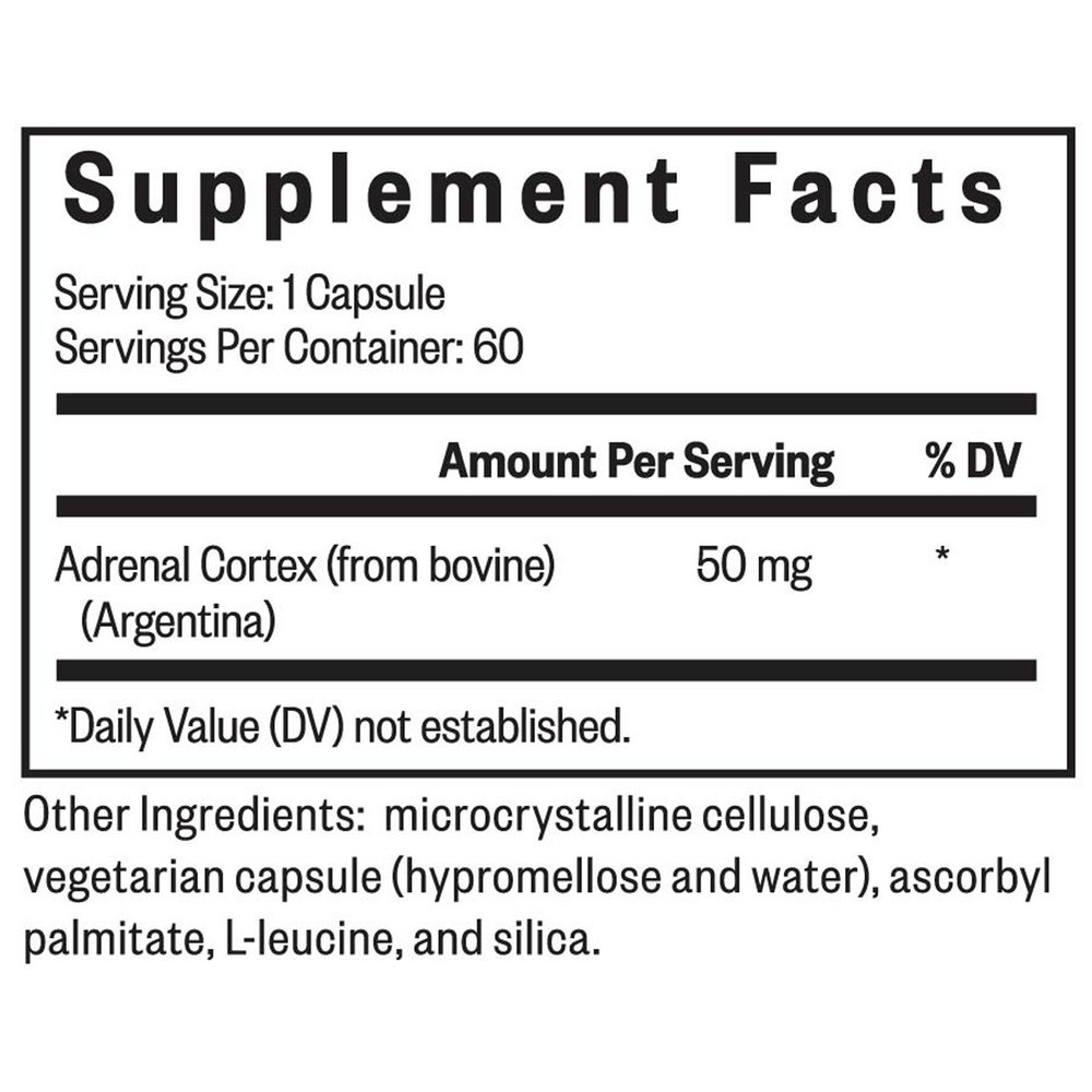 Adrenal Cortex Supplement Facts Label