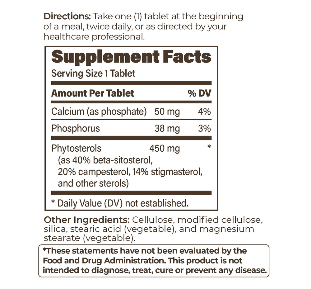 Phytosterols IR Supplement Facts Label
