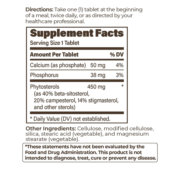 Phytosterols IR Supplement Facts Label