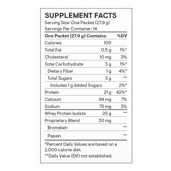 Whey Protein Isolate Packets Vanilla Supplement Facts Label
