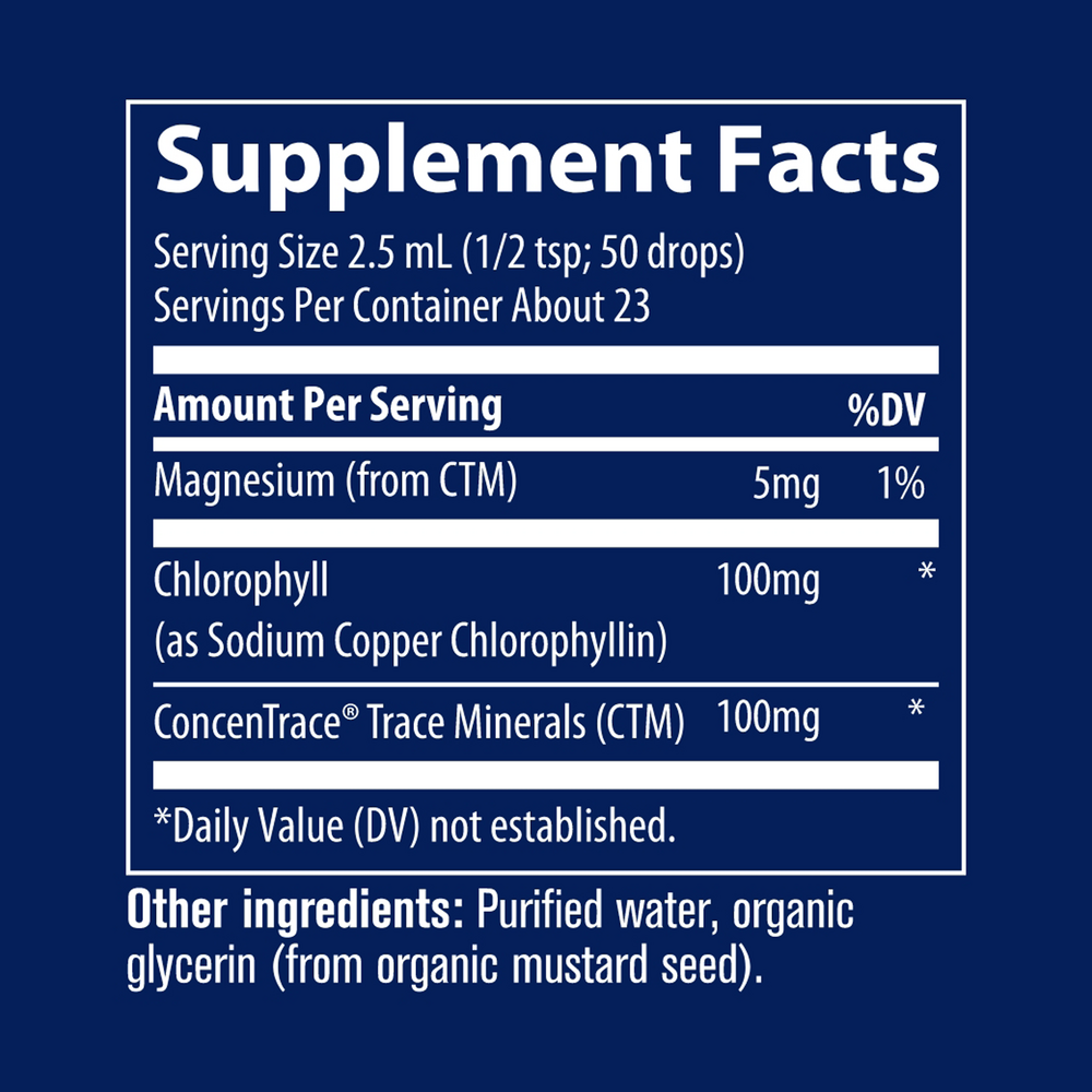 Ionic Chlorophyll Liquid Supplement Facts Label