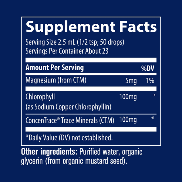 Ionic Chlorophyll Liquid Supplement Facts Label