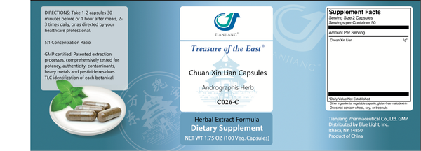 Chuan Xin Lian Supplement Facts Label