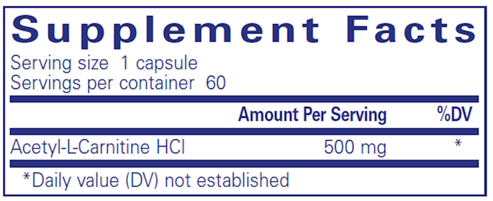 Acetyl-l-Carnitine 500 mg Supplement Facts Label