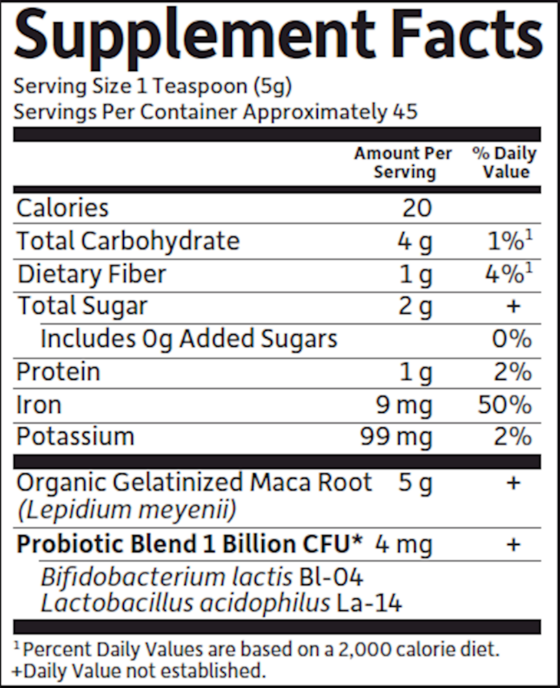 Organics Maca Root Powder Supplement Facts Label