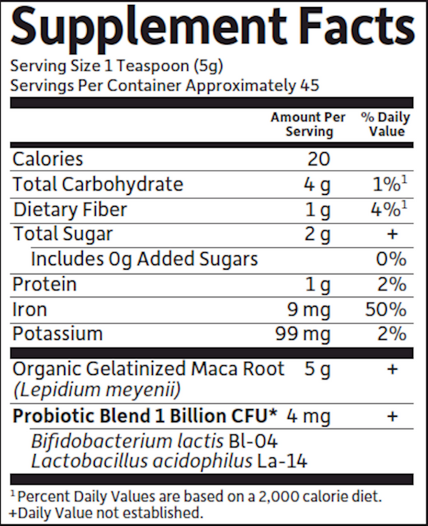Organics Maca Root Powder Supplement Facts Label