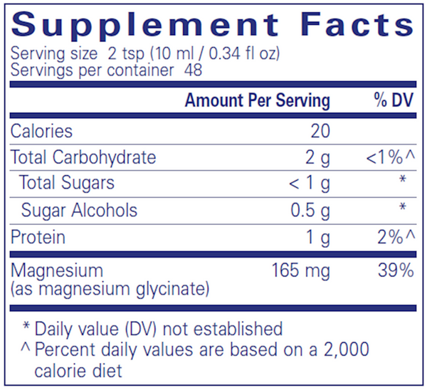 Magnesium Glycinate Liquid Supplement Facts Label