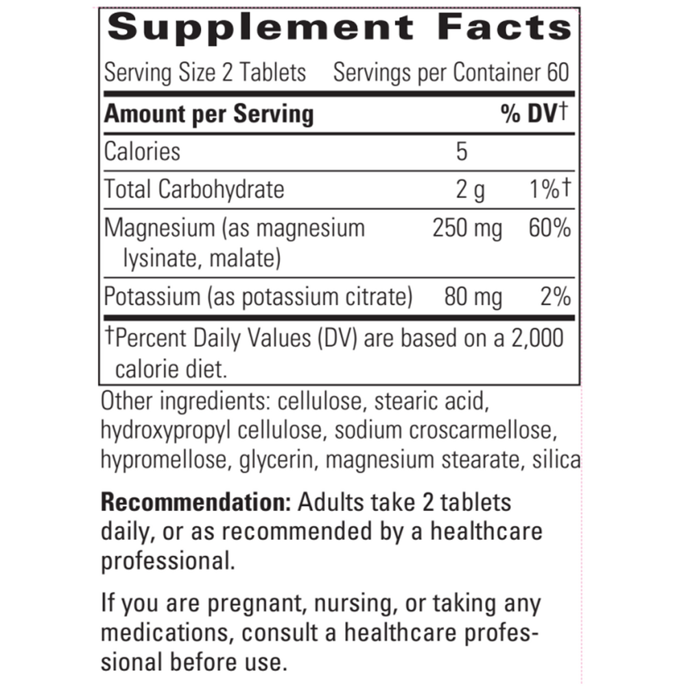 Krebs Magnesium-Potassium Complex Supplement Facts Label
