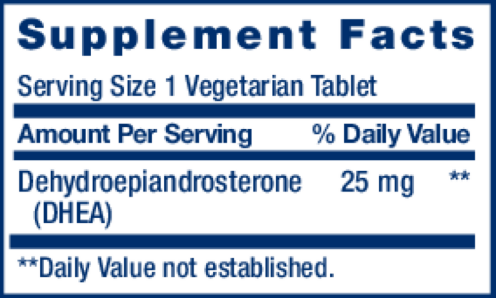 DHEA 25 mg Tablets Supplement Facts Label
