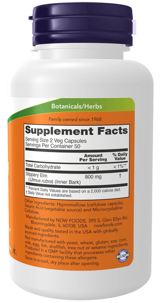 Slippery Elm 400 mg Supplement Facts Label