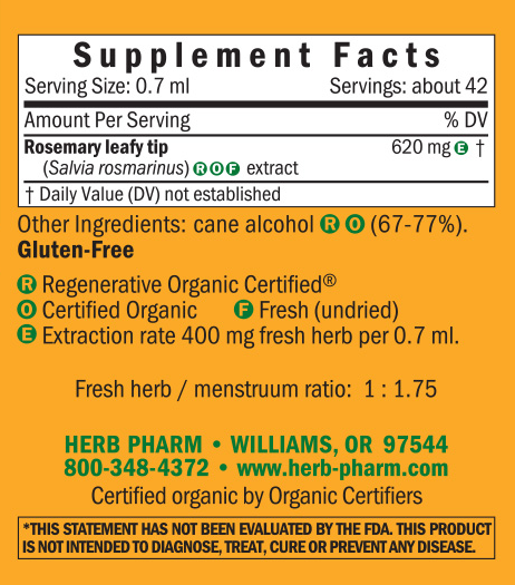 Rosemary/Rosmarinus Officinalis Supplement Facts Label