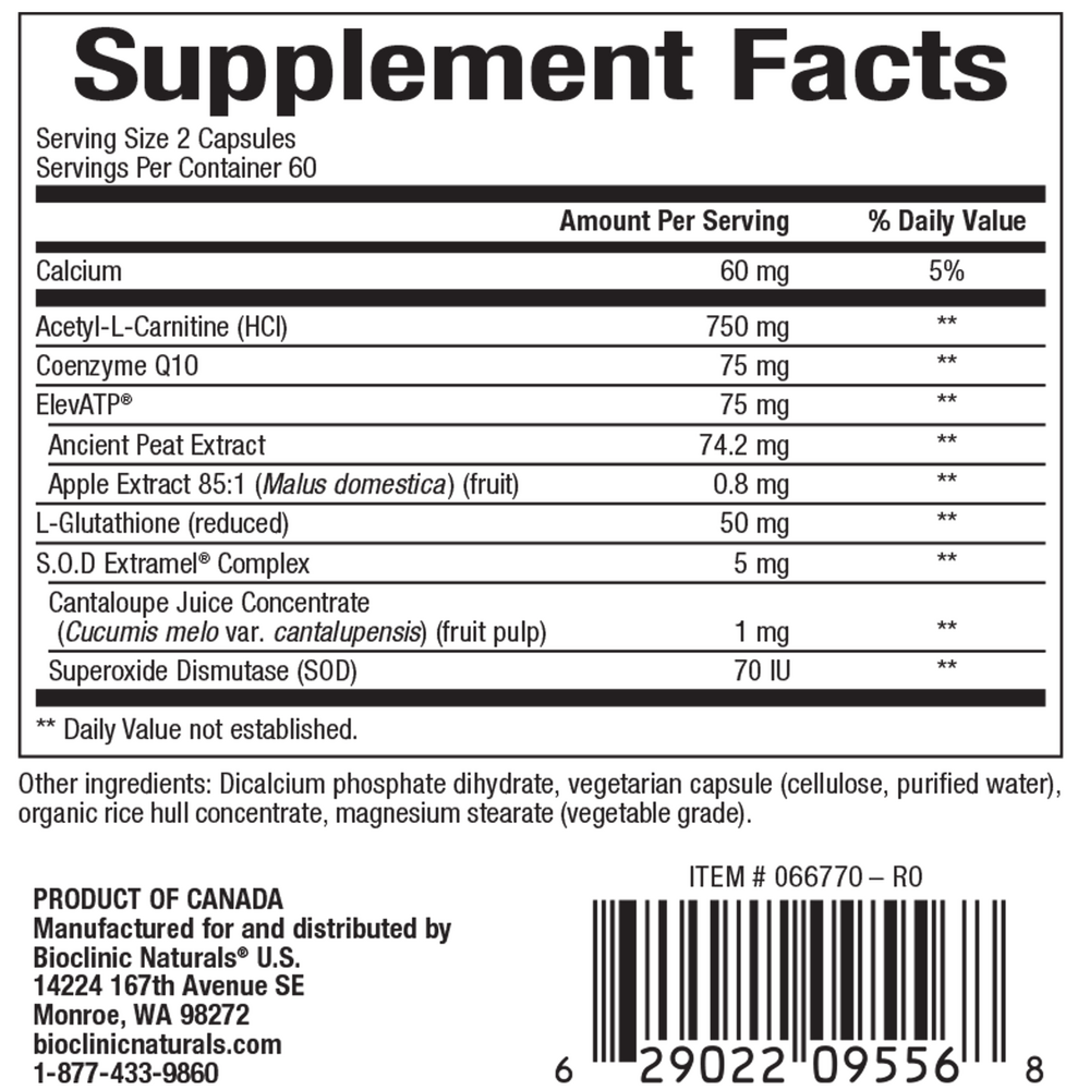 Mitochondrial Formula Capsules Supplement Facts Label