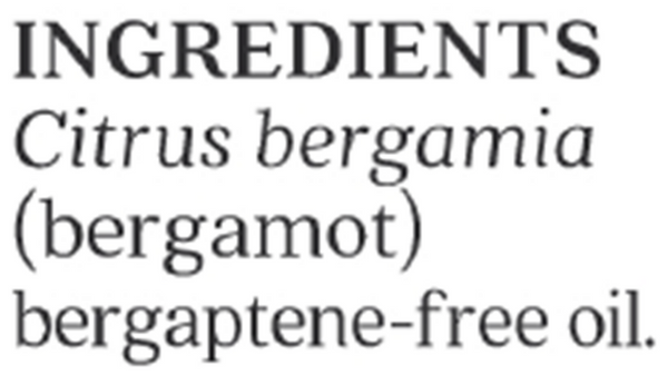 Bergamot BF Essential Oil Supplement Facts Label