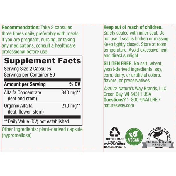 Alfa Max 840 mg Supplement Facts Label