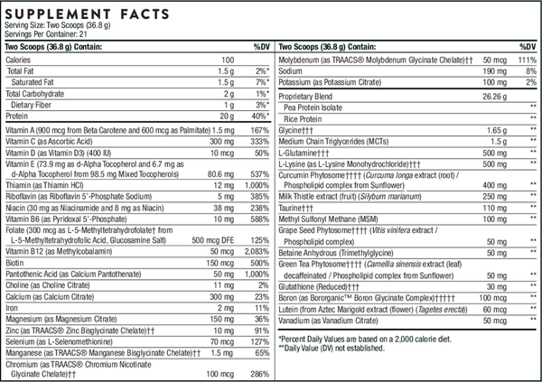 MediClear Plus Supplement Facts Label