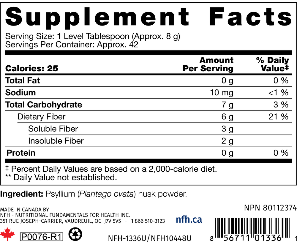Psyllium SAP Powder Supplement Facts Label