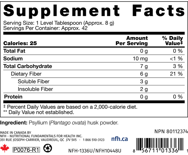 Psyllium SAP Powder Supplement Facts Label