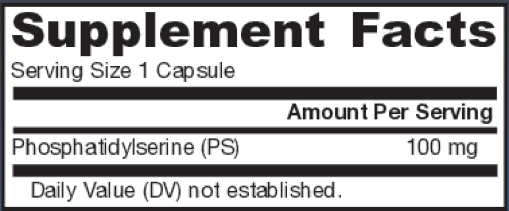 PS-100 100 mg Capsules Supplement Facts Label