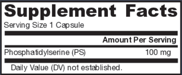 PS-100 100 mg Capsules Supplement Facts Label