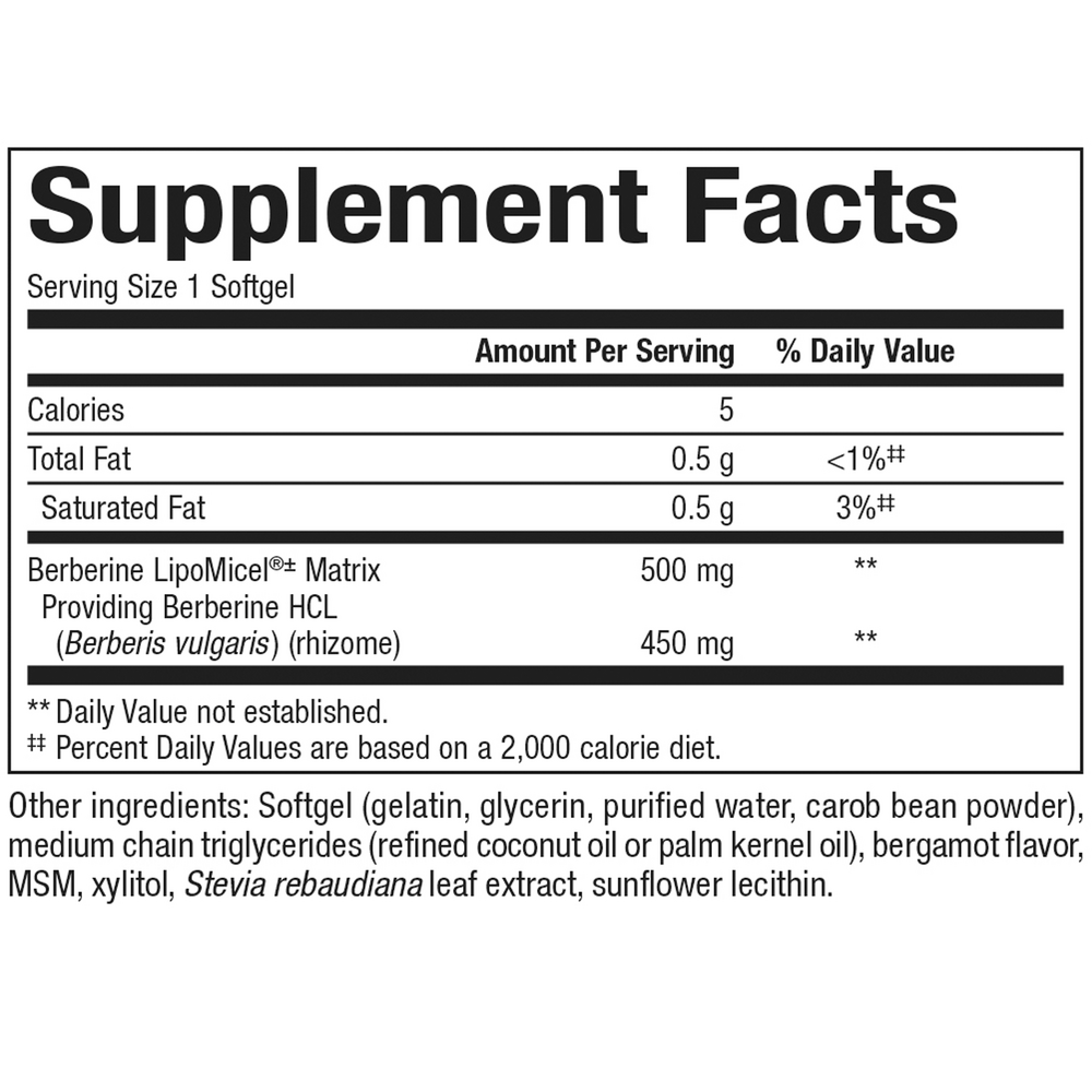 Berberine LipoMicel Matrix Supplement Facts Label