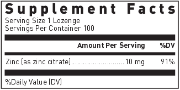 ZINC LOZENGES Supplement Facts Label