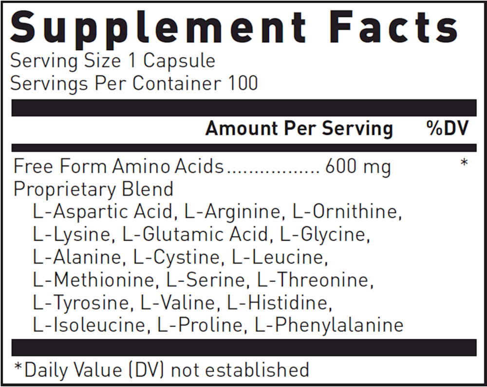 Free Form Amino Caps Supplement Facts Label