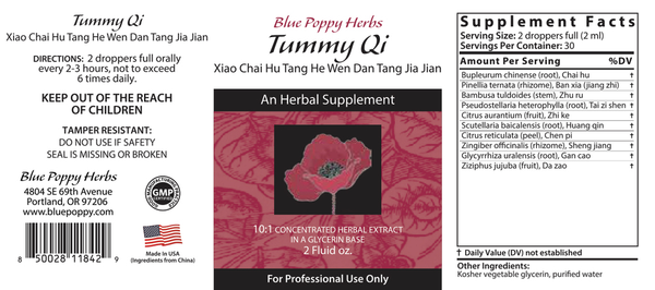 Tummy Qi (liquid) Supplement Facts Label