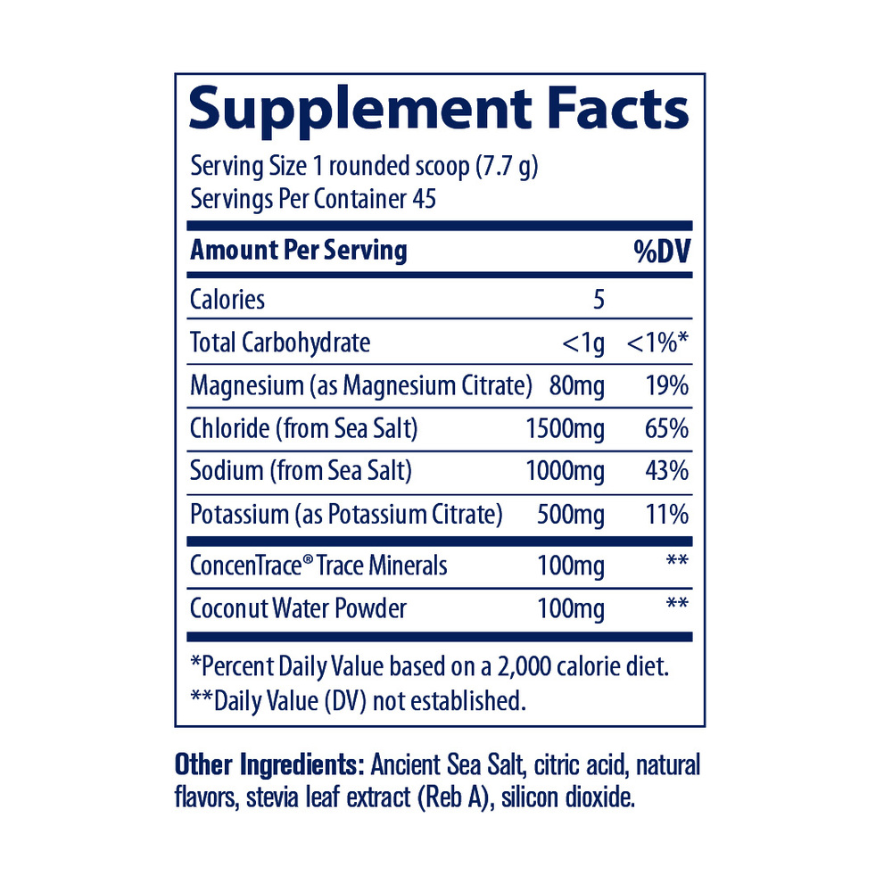 ZEROLyte Electrolytes & Coconut Water - Salty Citrus Supplement Facts Label