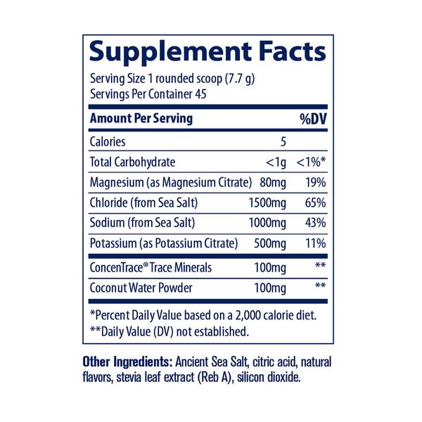 ZEROLyte Electrolytes & Coconut Water - Salty Citrus Supplement Facts Label