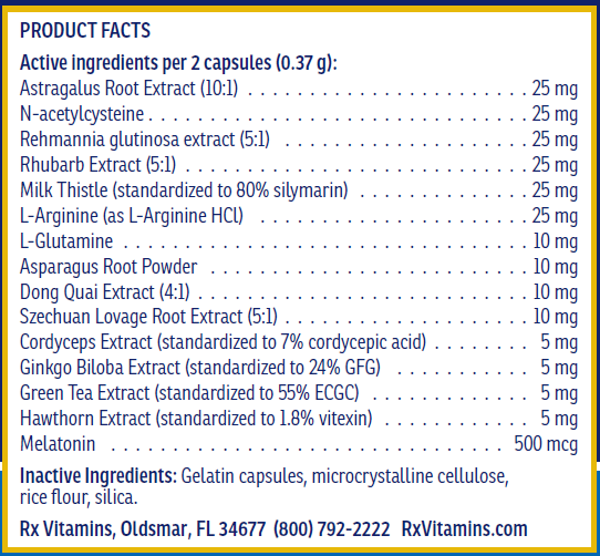 Rx Renal Feline Supplement Facts Label