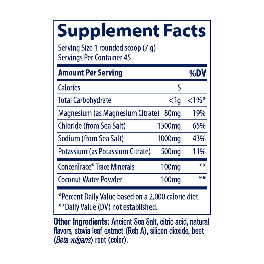 ZEROLyte Electrolytes & Coconut Water - Salty Berry Lemonade Supplement Facts Label