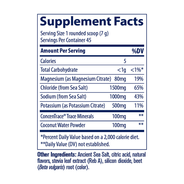 ZEROLyte Electrolytes & Coconut Water - Salty Berry Lemonade Supplement Facts Label