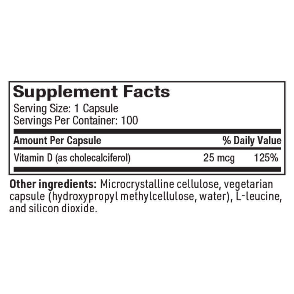Vitamin D3 1000 IU Supplement Facts Label